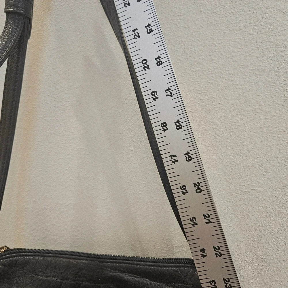 Libaire Black Pebbled Leather Crossbody Bag Made in USA Minimalist Zip Pocket